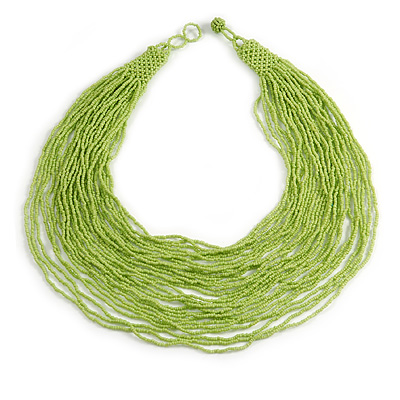 Chunky Bright Lime Green Glass Bead Bib Multistrand Layered Necklace - 76cm L - main view