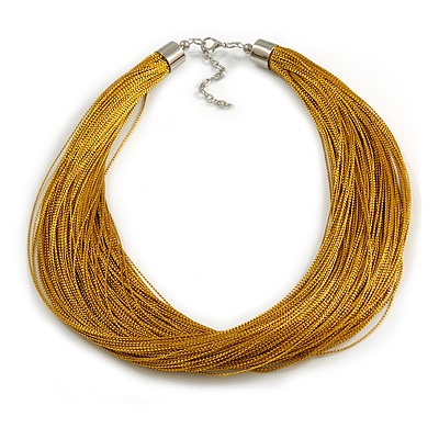 Gold Multistrand Silk Cord Necklace In Silver Tone - 50cm L/ 7cm Ext - main view