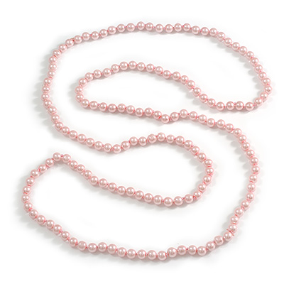 Long Light Pink Glass Bead Necklace - 148cm Length/ 8mm - main view