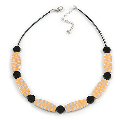 Yellow/ Black Acrylic Bead Wire Necklace - 48cm L/ 8cm Ext