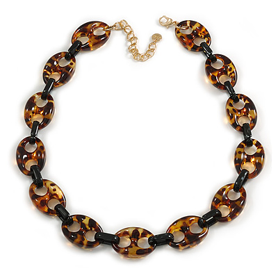 Chunky Acrylic Oval Link Statement Necklace in Brown - 50cm L/ 6cm Ext