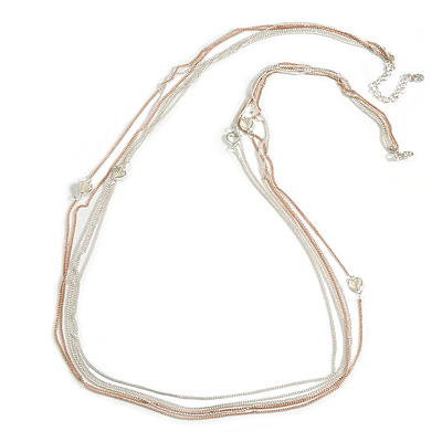 Long Multistrand Chain Necklace in Silver/ Rose Gold Tone with Heart Motif - 106cm L/ 7cm Ext - main view