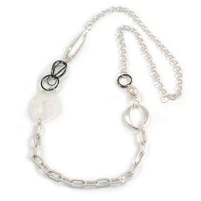 Statement Light Silver/ Black Tone Metal Chunky Link Chain Geometric Long Necklace - 100cm L