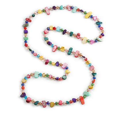 Multicoloured Shell Nugget and Glass Bead Long Necklace - 115cm Long - main view