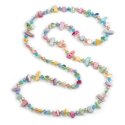 Pastel Multicoloured Shell Nugget and Glass Bead Long Necklace - 115cm Long - main view