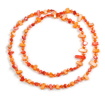 Orange Shell Nugget/ Glass Bead Long Necklace - 115cm Long - main view