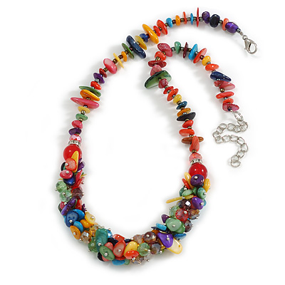 Multicoloured Shell/Glass Cluster Style Beaded Necklace/46cm L/ 6cm Ext - main view