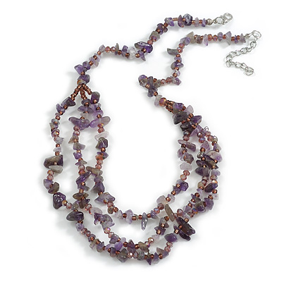Amethyst Nugget/Plum Glass Bead Layered Necklace/50cm L/5cm Ext