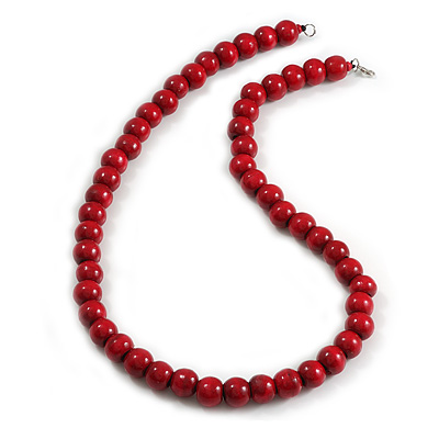 Men/Women/Unisex Cherry Red Wood Beaded Chunky Necklace - 70cm Long/15mm Diameter