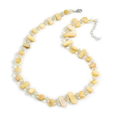 Canary Yellow Sea Shell and Transparent Glass Bead Necklace - 47cm L/ 4cm Ext