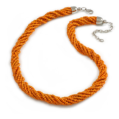Multistrand Dusty Orange Glass Bead Necklace - 48cm L/ 7cm Ext - main view