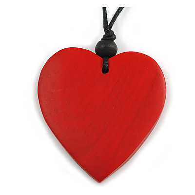 Red Wood Grain Heart Pendant with Black Cotton Cord - 100cm Long Max/ Adjustable - main view