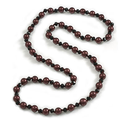 10mm D/ Solid Glass and Faux Pearl Bead Long Necklace (Dark Brown/Black Colours) - 108cm Long (Natural Irregularities) - main view