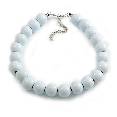 20mm/Chunky Polished Snow White Wood Bead Necklace - 43cm L/10cm Ext