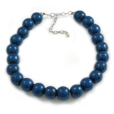 20mm/Chunky Polished Blue Wood Bead Necklace - 43cm L/10cm Ext - main view