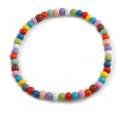 10mm/Unisex/Men/Women Multicoloured Round Bead Wood Flex Necklace - 45cm Long - main view