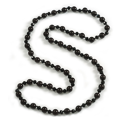 10mm D/ Solid Glass and Faux Pearl Bead Long Necklace (Black Colours) - 108cm Long (Natural Irregularities)