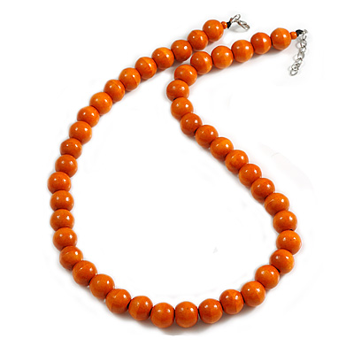 15mm/Unisex/Men/Women Orange Round Wood Beaded Necklace/Slight Variation In Colour/Natural Irregularities/70cm L/3cm Ext