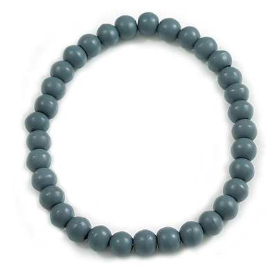 15mm/Unisex/Men/Women Grey Bead Wood Flex Necklace - 44cm L