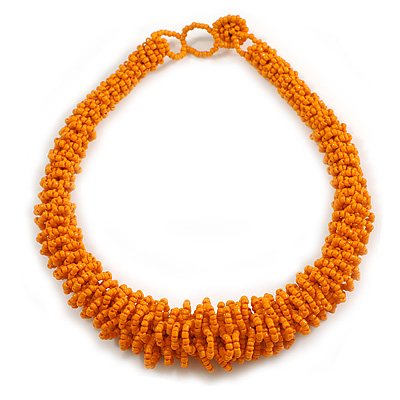 Graduated Chunky Orange Glass Bead Short Necklace - 44cm L/ 3cm Ext