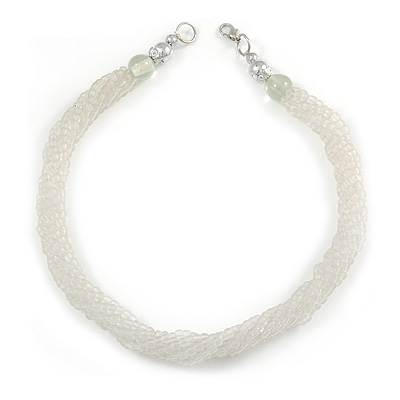 Multistrand Twisted White Frosted Glass Bead Necklace - 40cm L