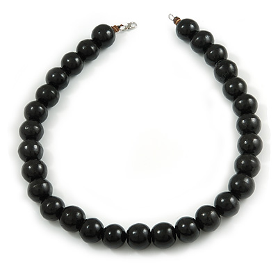 Chunky Black Wood Bead Necklace - 60cm L - main view