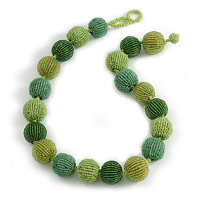 Chunky Green Glass Beaded Necklace - 57cm Length - main view