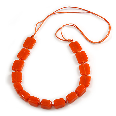 Orange Square Ceramic Bead Cotton Cord Necklace - 90cm Long
