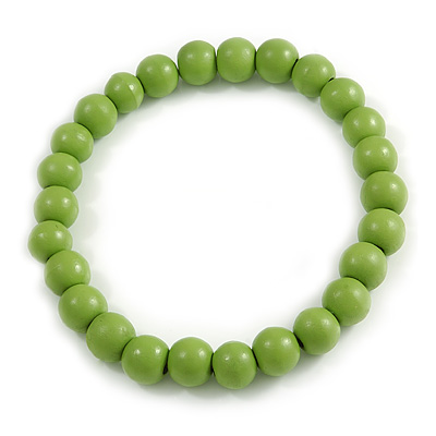 Chunky Pastel Green Round Bead Wood Flex Necklace - 44cm Long