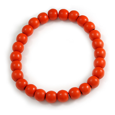 Chunky Orange Round Bead Wood Flex Necklace - 44cm Long