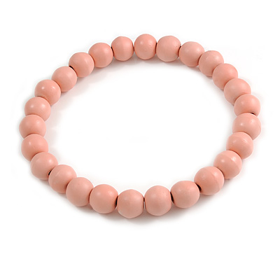 Chunky Pastel Pink Round Bead Wood Flex Necklace - 44cm Long