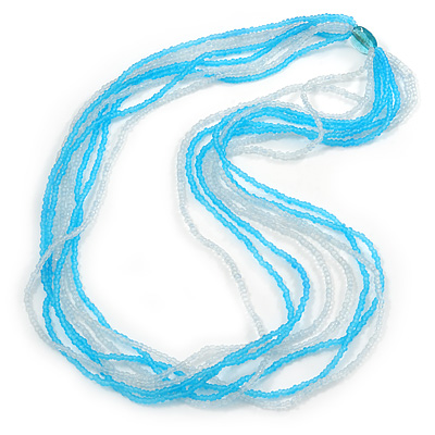 Light Blue/ Frosted White Multistrand Glass Bead Long Necklace - 86cm L
