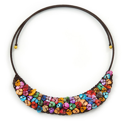 Multicoloured Sea Shell Bead Collar Flex Wire Choker Necklace - Adjustable