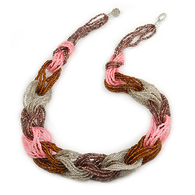 Multi Loop Pink/ Gold/ Plum/ Transparent Glass Bead Necklace - 56cm L