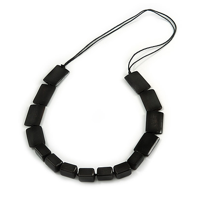 Black Wood Bead with Black Cotton Cord Necklace - 88cm L - main view