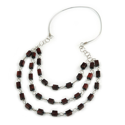 Multi-layered Dark Brown Wood Bead Cord Necklace - 86cm L - main view