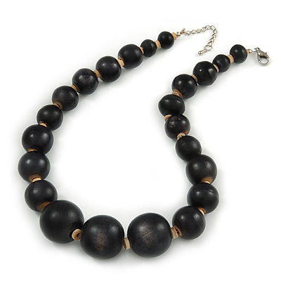 Black Wood Bead Necklace - 50cm L/ 3cm Ext - main view
