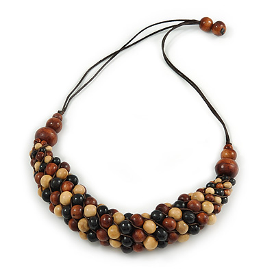 Brown/ Black/ Natural Cluster Bead Cord Necklace - 70cm L