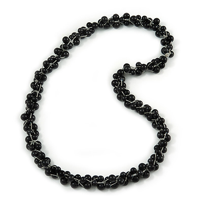 Black Ceramic Cluster Bead Necklace - 80cm L