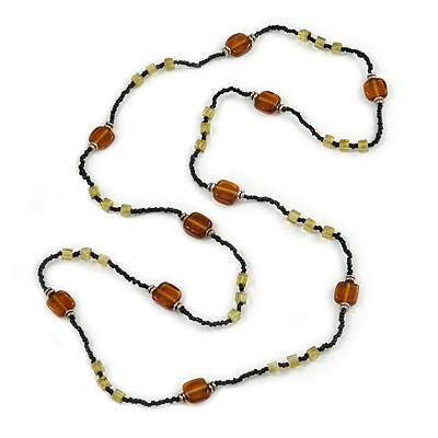 Long Black/ Brown/ Olive Glass Bead Necklace - 120cm L