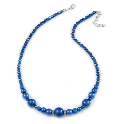 Classic Blue Glass Bead with Crystal Ring Necklace - 40cm L/ 5cm Ext - main view