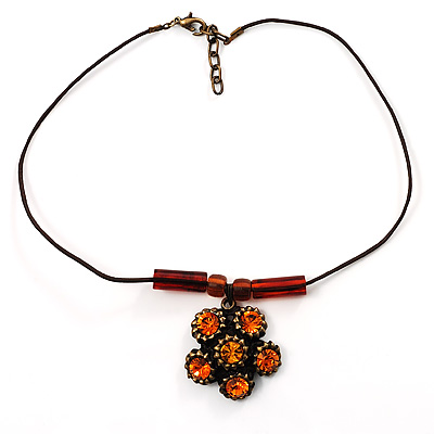Copper Orange Crystal Floral Pendant - 36cm L/ 3cm Ext