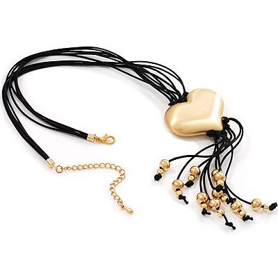 Gold Tone Multi Cord Tassel Fashion Heart Pendant