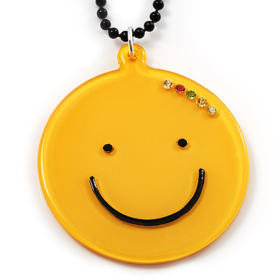 Yellow Plastic Smiling Face Pendant (Black)