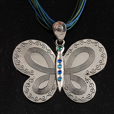 Vintage Butterfly Cord Pendant (Green&Blue) - main view