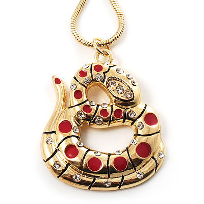 Gold Tone Crystal Coiled Snake Pendant