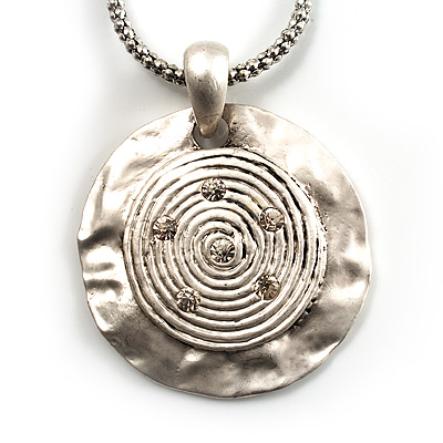 Silver Tone Patterned Medallion Pendant.