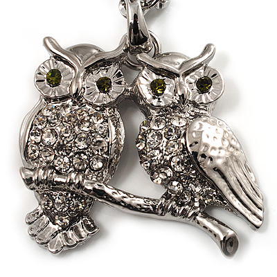 Long Diamante Owl Pendant Necklace (Silver Tone) - 66cm