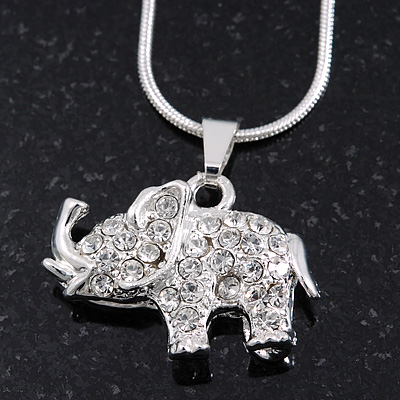Silver Plated Diamante 'Elephant' Pendant Necklace - 40cm Length
