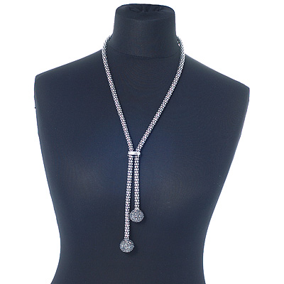Long Tassel Hematite Colour Crystal Encrusted 'Fly Me To' Statement Necklace In Silver Tone - 60cm (6cm Extension) the Moon